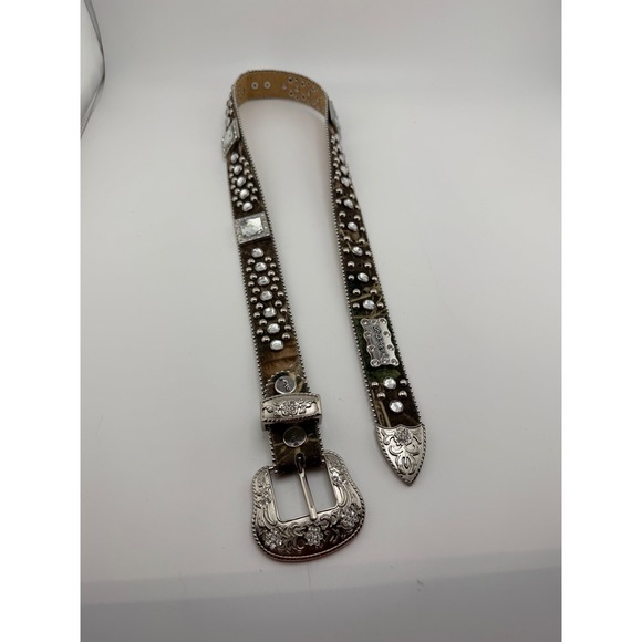 BB Simon Camo Crystal Studded Western Belt Silver Buckle Rhinestone Camouflage main image 3
